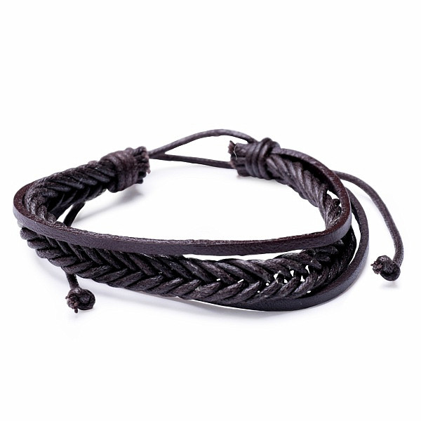 Levně Náramek pánský casual style z hnědé eko kůže - obvod cca 16 až 25 cm