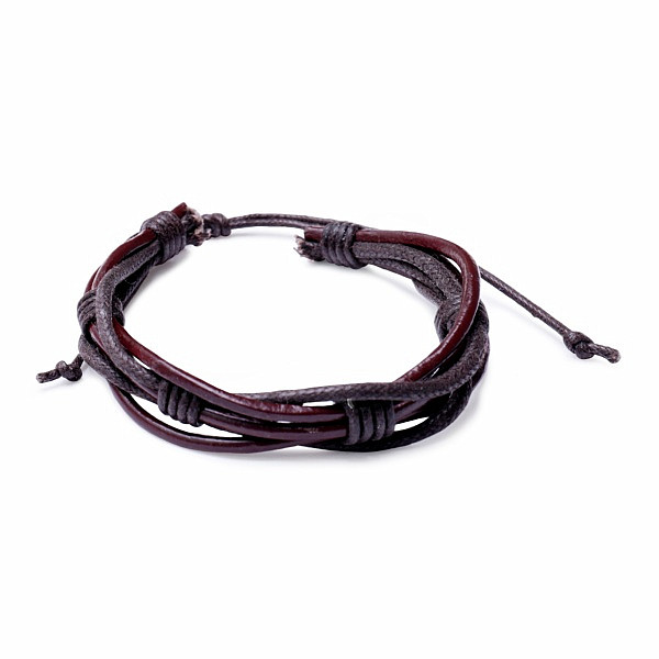 Levně Náramek pánský casual style z hnědé kůže a voskované šňůrky - obvod cca 16 až 25 cm