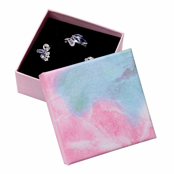 Levně Papírová dárková krabička růžovomodrá na prsteny 5,2 x 5,2 cm - 5,2 x 5,2 x 3,2 cm
