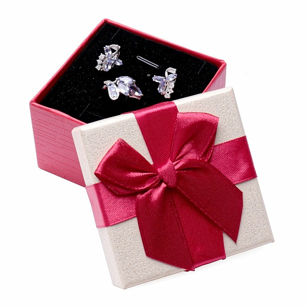 Levně Papírová dárková krabička s mašlí na prsteny a náušnice 7,4 x 7,4 cm - 7,4 x 7,4 x 5,3 cm