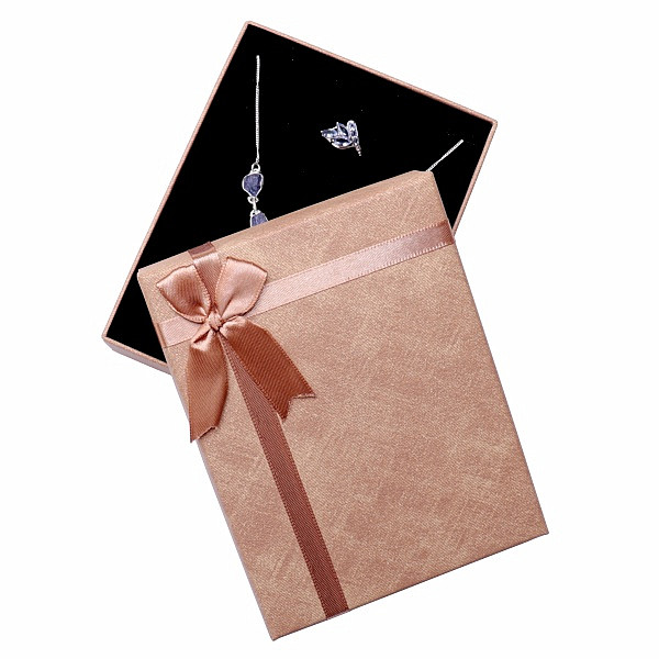 Levně Papírová dárková krabička s mašlí na sady šperků 12,5 x 16 cm - 16 x 12,5 x 3,6 cm