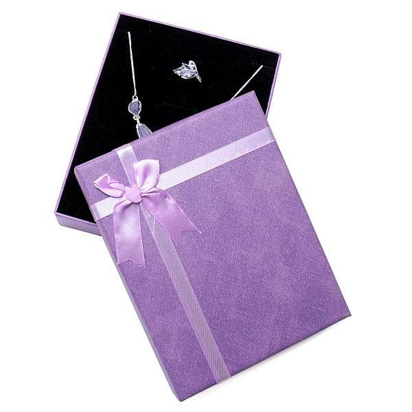 Levně Papírová fialová dárková krabička s mašlí na sady šperků 12,5 x 16 cm - 16 x 12,5 x 3,6 cm