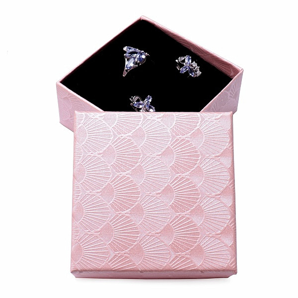 Levně Papírová dárková krabička růžová na prsteny a náušnice 7,5 x 7,5 cm - 7,5 x 7,5 x 3,5 cm
