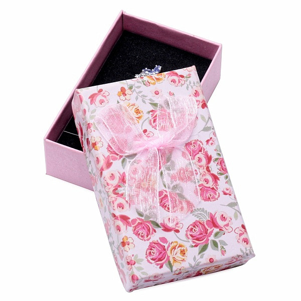 Levně Papírová dárková krabička květinová růžová na prsteny a náušnice 8 x 5 cm - 8 x 5 x 2,6 cm