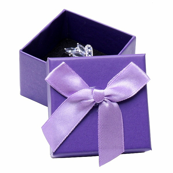 Levně Papírová dárková krabička fialová na prsteny 5 x 5 cm - 5 x 5 x 3,5 cm