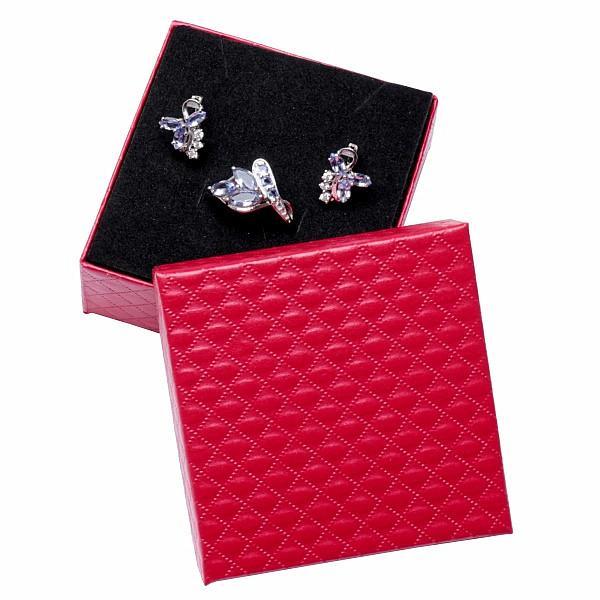Levně Papírová dárková krabička červená vzorovaná na všechny druhy šperků 7,5 x 7,5 cm - 7,5 x 7,5 x 3,5 cm