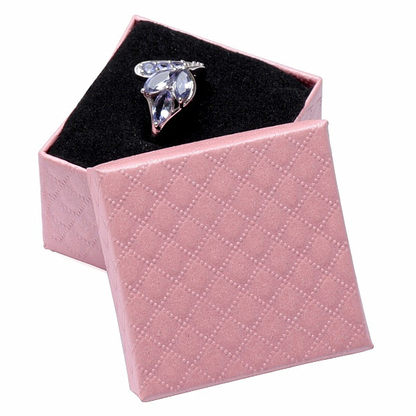 Levně Papírová dárková krabička růžová vzorovaná na prsteny 5 x 5 cm - 5 x 5 x 3,5 cm