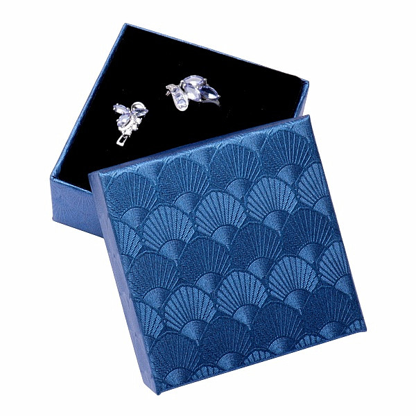 Levně Papírová dárková krabička modrá na prsteny a náušnice 7,5 x 7,5 cm - 7,5 x 7,5 x 3,5 cm