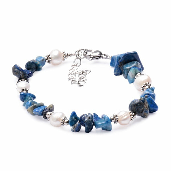 Levně Lapis lazuli sekaný náramek s perlami - obvod cca 18 až 23 cm