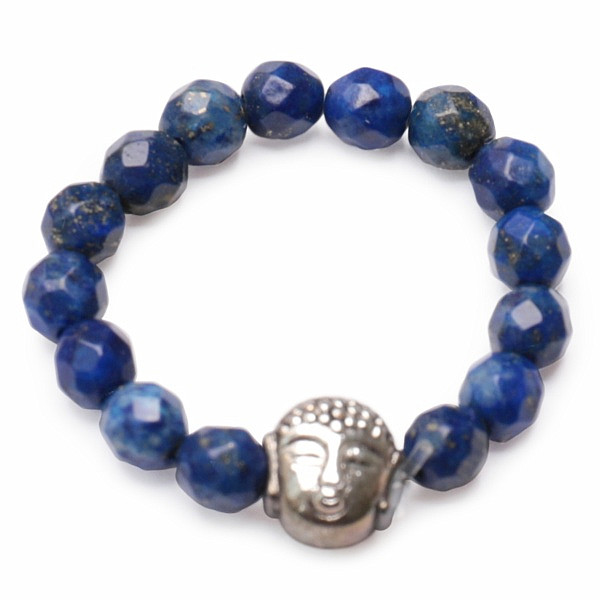 Levně Lapis Lazuli prsten elastický s hlavou Buddhy - 58 - 63 mm (US 9 - 11,5)