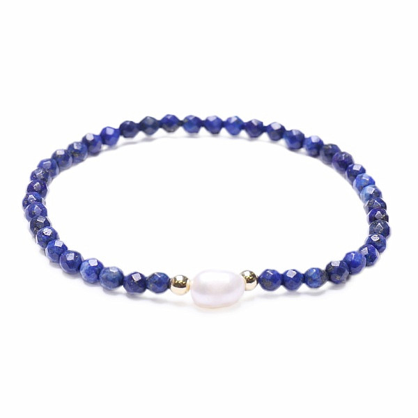 Levně Lapis lazuli s perlou módní náramek extra kvalita broušené korálky - obvod cca 16 až 22 cm