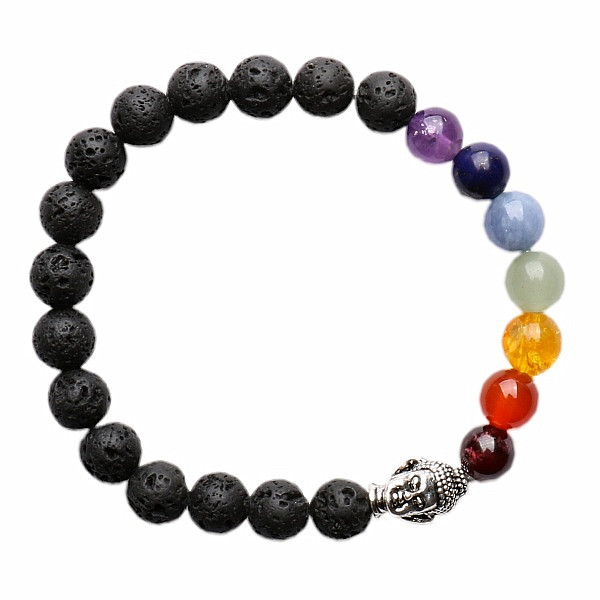 Levně Čakrový náramek z lávového kamene buddhistický - obvod cca 16 až 23 cm