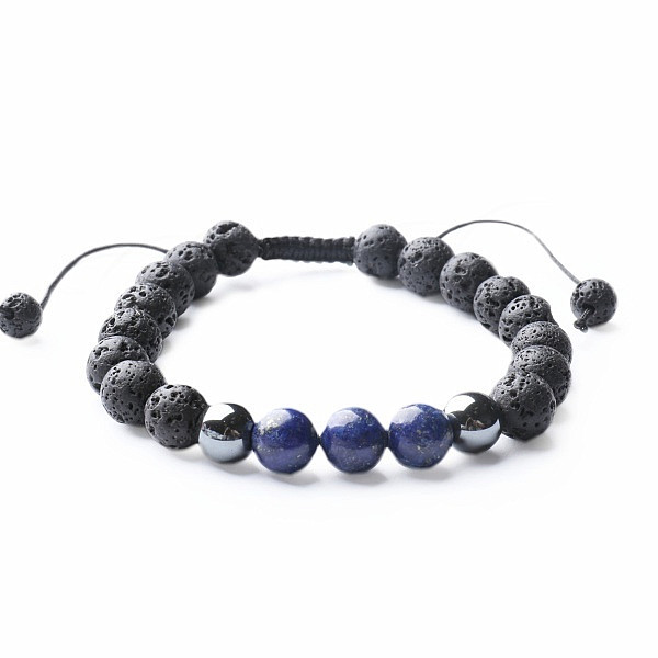 Levně Lapis lazuli a lávový kámen náramek se Shamballa zapínáním - obvod cca 16 až 25 cm