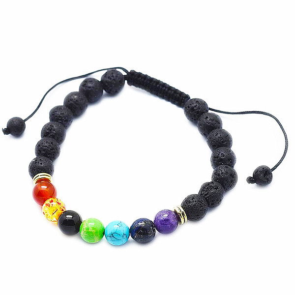 Levně Čakrový náramek z lávového kamene se Shamballa zapínáním - obvod cca 16 až 25 cm