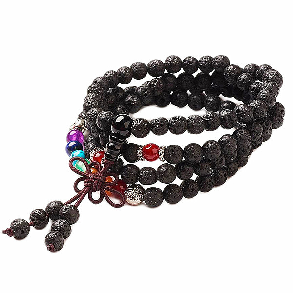 Levně Lávový kámen Buddha náhrdelník tibetský čakrový - cca 74 cm