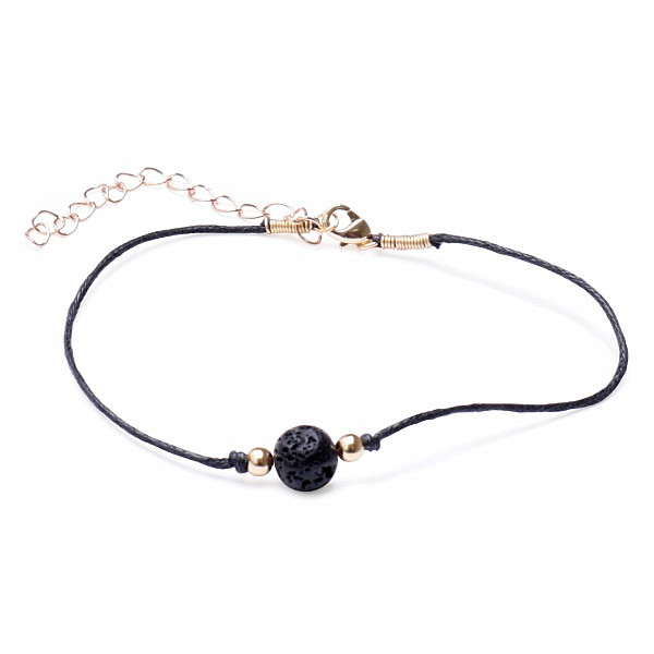 Módní náramek voskovaná šňůrka s lávou - obvod 20,5 až 26 cm