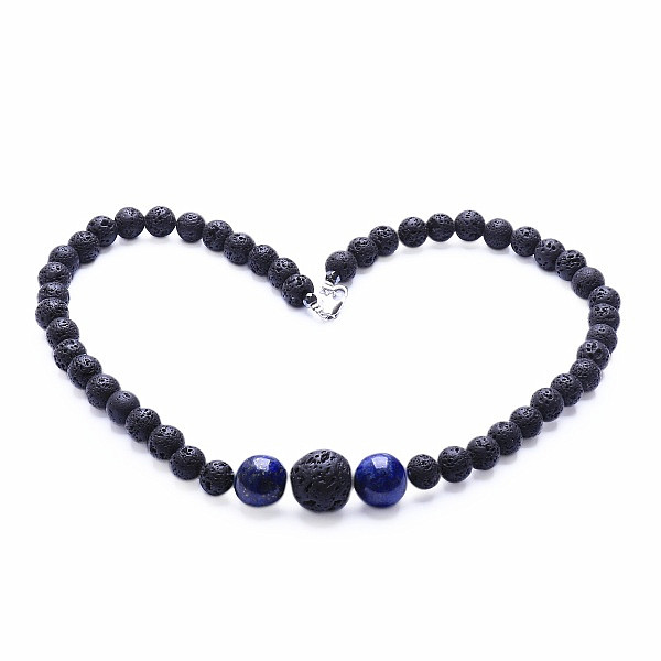 Levně Lávový kámen náhrdelník s lapisem lazuli - délka cca 45 cm