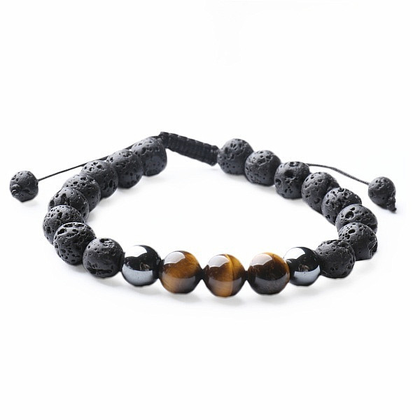 Levně Tygří oko a lávový kámen náramek se Shamballa zapínáním - obvod cca 16 až 25 cm