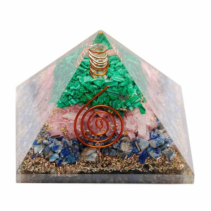 Orgonit pyramida s malachitem, růženínem a lapis lazuli - cca 7 x 7 cm