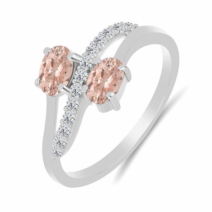 Prsten stříbrný s morganitem a zirkony Ag 925 026069 MG - 62 mm  2,9 g