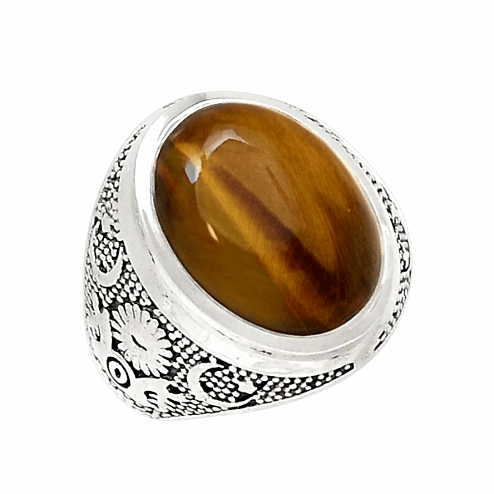1019 Pánský stříbrný prsten s tygřím okem - 62 mm , cca 13 g