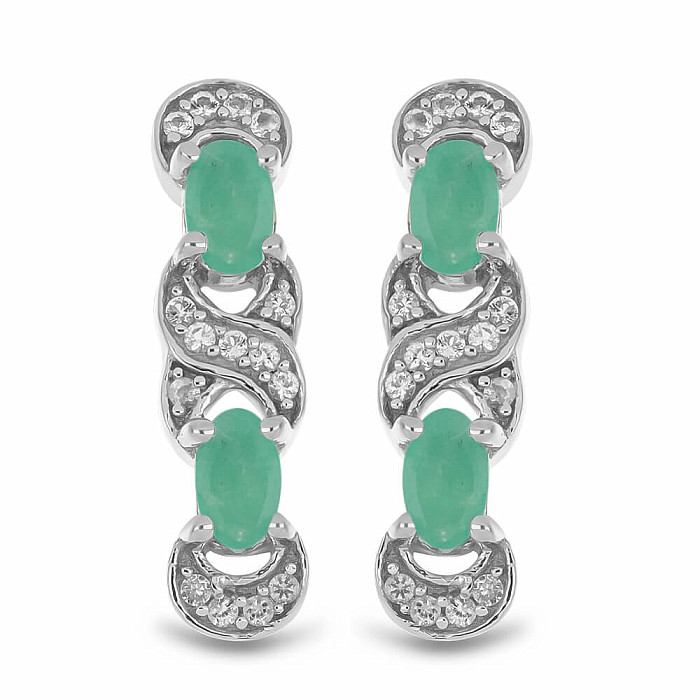 Náušnice stříbrné s broušenými smaragdy a zirkony Ag 013834 EM - 2,0 cm, 2,9 g