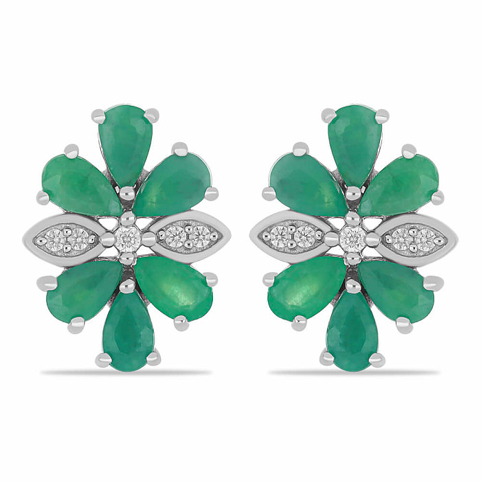 Náušnice stříbrné s broušenými smaragdy a zirkony Ag 016227 EM - 1,5 cm, 4,9 g