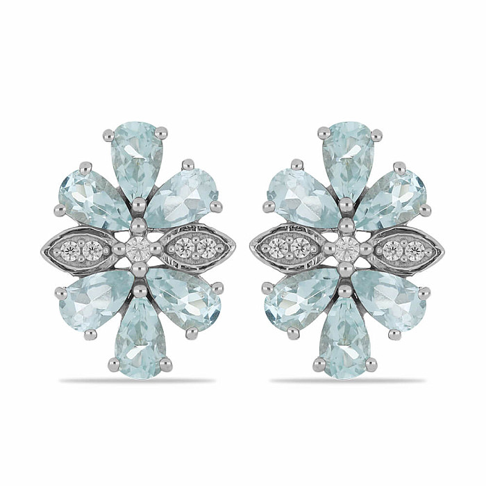 Náušnice stříbrné s broušenými akvamaríny a zirkony Ag 925 016227 AQ - 1,5 cm, 4,9 g