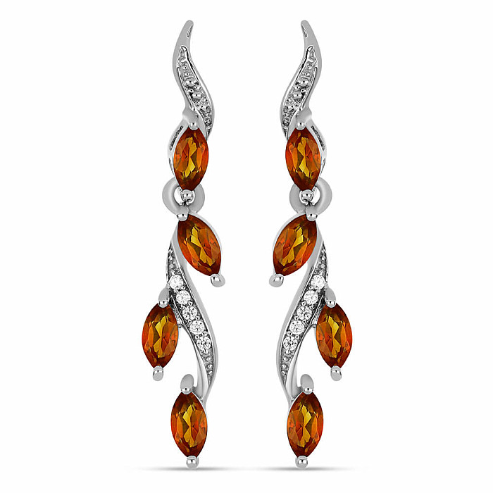 Náušnice stříbrné s broušenými Madeira citríny a zirkony Ag 925 0022211 MCT - 3,7 cm, 4,7 g
