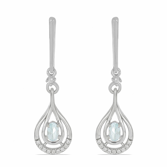 Náušnice stříbrné s broušenými akvamaríny a zirkony Ag 925 025929 AQ - 3,8 cm, 4,6 g