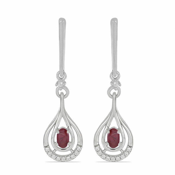 Náušnice stříbrné s broušenými rubíny a zirkony Ag 925 025929 RB - 3,8 cm, 4,6 g