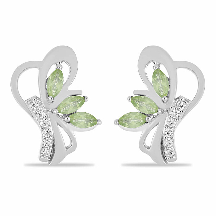 Náušnice stříbrné s broušenými olivíny a zirkony Ag 925 026339 PD - 1,4 cm, 3,9 g