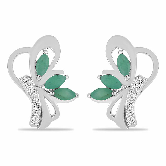 Náušnice stříbrné s broušenými smaragdy a zirkony Ag 026339 EM - 1,4 cm, 3,9 g