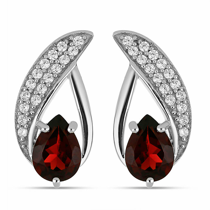 Náušnice stříbrné s broušenými granáty a zirkony Ag 925 043304 GT - 1,6 cm, 3,3 g