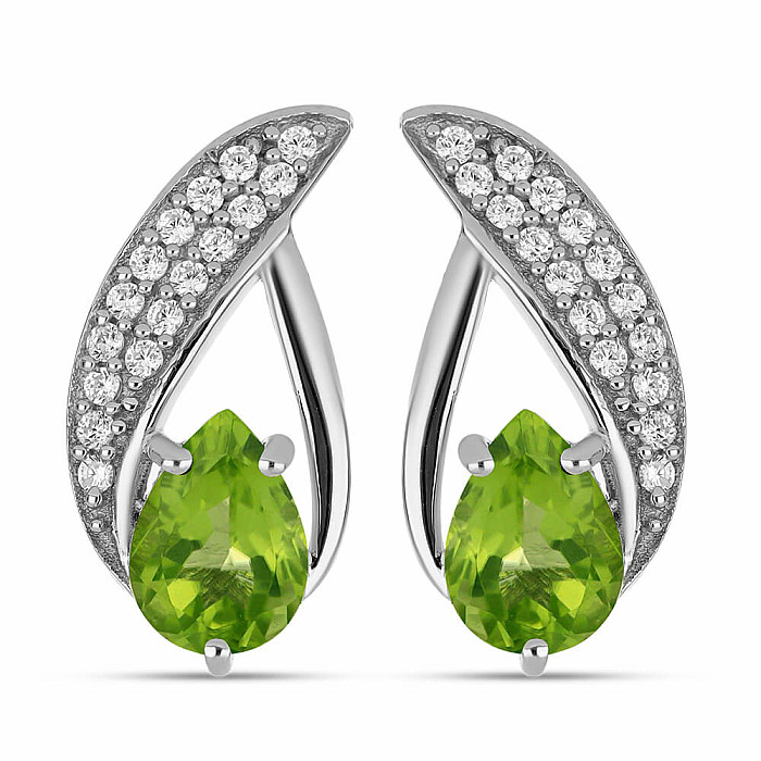 Náušnice stříbrné s broušenými olivíny a zirkony Ag 925 043304 PD - 1,6 cm, 3,3 g