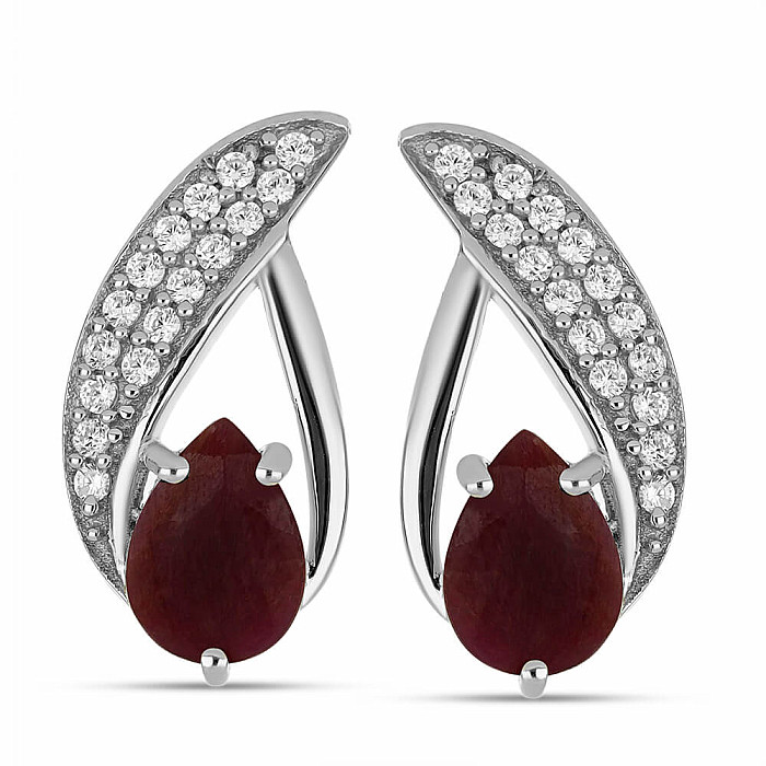Náušnice stříbrné s broušenými rubíny a zirkony Ag 925 043304 RB - 1,6 cm, 3,3 g