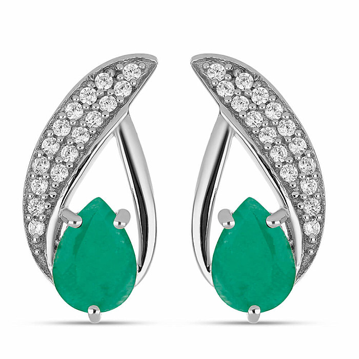 Náušnice stříbrné s broušenými smaragdy a zirkony Ag 043304 EM - 1,6 cm, 3,3 g