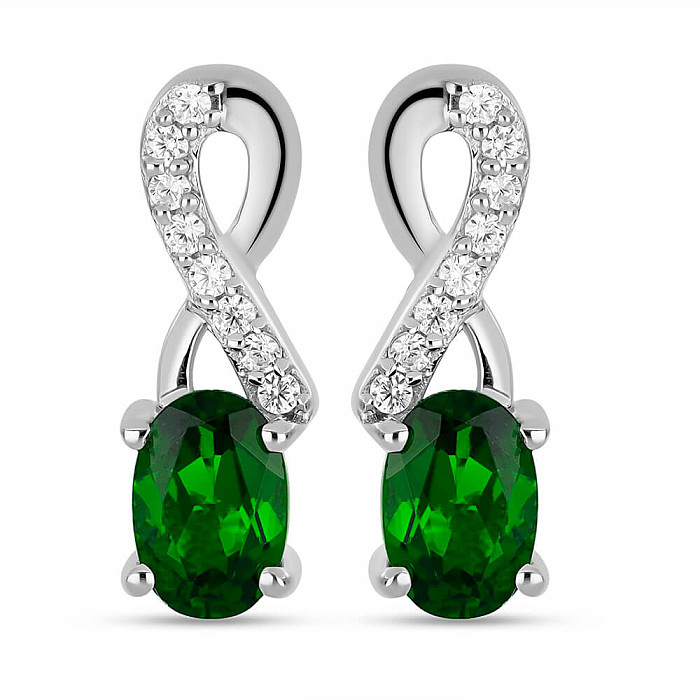 Náušnice stříbrné s broušenými chromdiopsidy a zirkony Ag 925 045077 DIO - 1,4 cm, 2,8 g