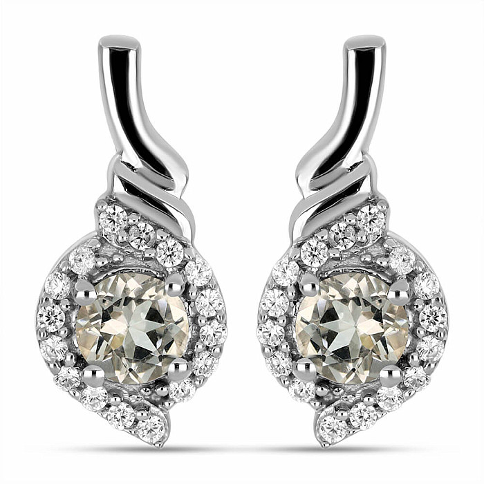 Náušnice stříbrné s broušenými morganity a zirkony Ag 925 029862 MG - 1,8 cm, 4,4 g