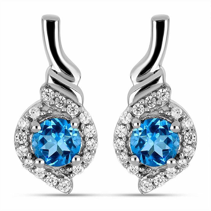 Náušnice stříbrné s broušenými Swiss Blue topazy a zirkony Ag 925 029862 SBT - 1,8 cm, 4,4 g