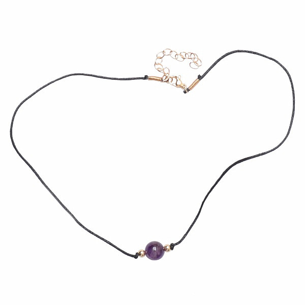Levně Ametyst korálek náhrdelník bavlněná šňůrka - délka cca 39 cm