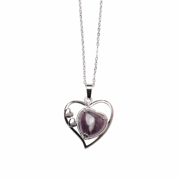 Levně Ametyst srdce náhrdelník z nerez oceli - délka cca 45 cm