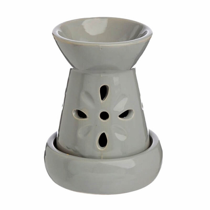 Aroma lampa keramická Šedé květy - cca 9,5 x 12 cm