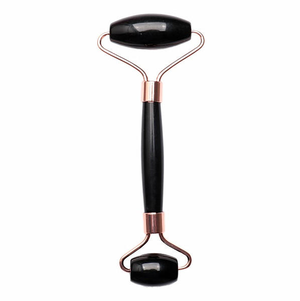 Obsidián černý masážní váleček barva růžového zlata - délka cca 14,5 cm