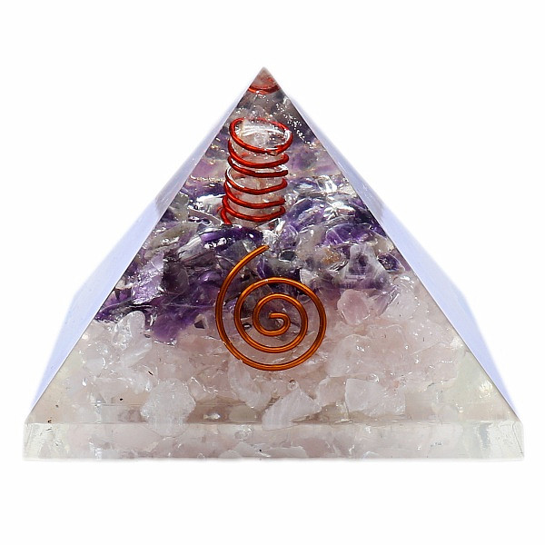 Levně Orgonit pyramida ametyst a růženín s krystalem křišťálu - 7 x 7 cm
