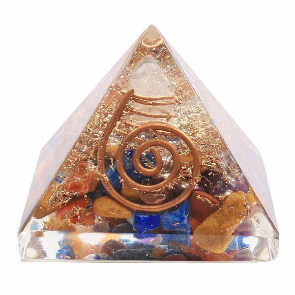 Levně Orgonit pyramida čakrová s krystalem křišťálu - 4 x 4 cm