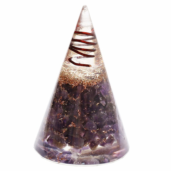 Levně Orgonit pyramida ametyst s krystalem křišťálu kužel - 6 cm