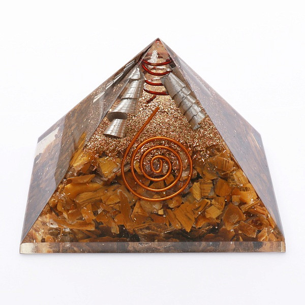 Levně Orgonit pyramida s tygřím okem a krystalem křišťálu - cca 4 x 4 cm