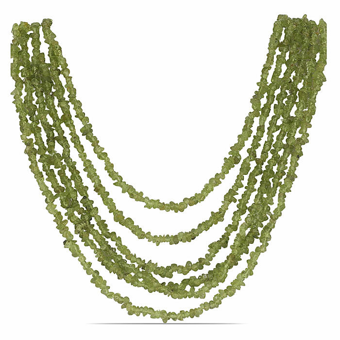 Levně Olivín náhrdelník sekaný pětiřadý - cca 75 cm