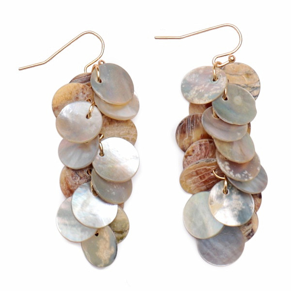 Módní náušnice s plátky Mother of Pearl - délka cca 5,8 cm